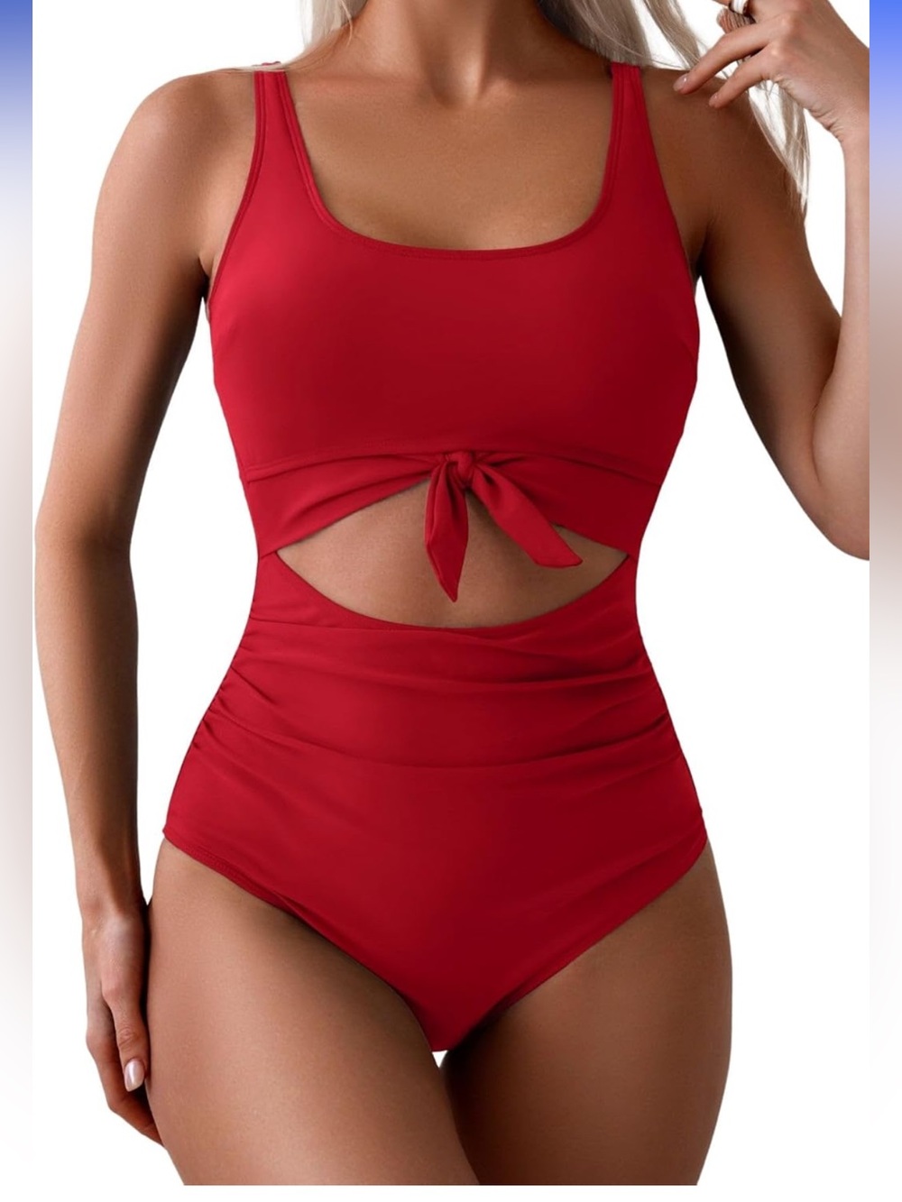 Eomenie Tummy Control Slimming Bathing Suit Cutout Tie Knot Swimwear nwt red